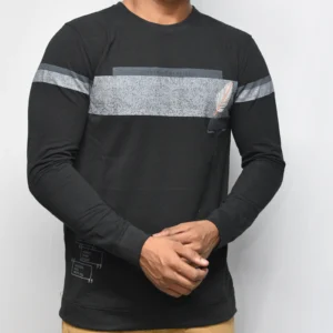 Black long sleeve cotton printed T shirt