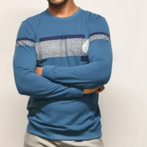 Blue long sleeve cotton printed T shirt